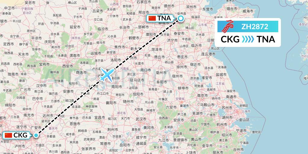 ZH2872 Shenzhen Airlines Flight Map: Chongqing to Jinan