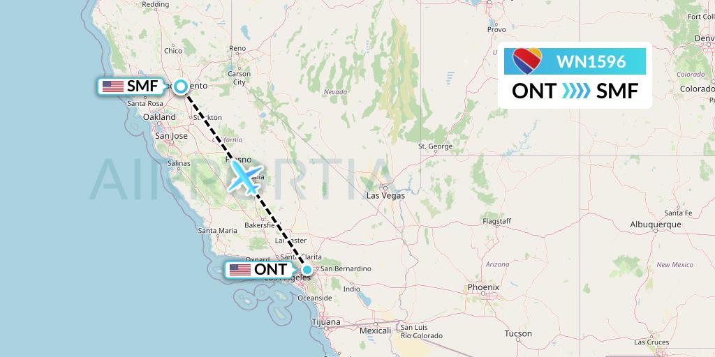 WN1596 Southwest Airlines Flight Map: Ontario to Sacramento