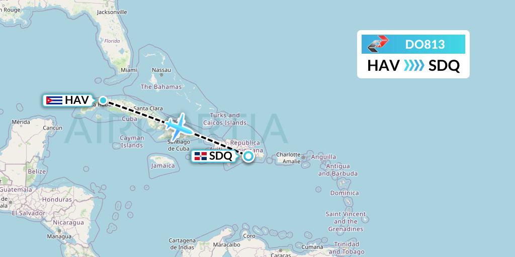 DO813 Sky High Aviation Flight Map: Havana to Santo Domingo