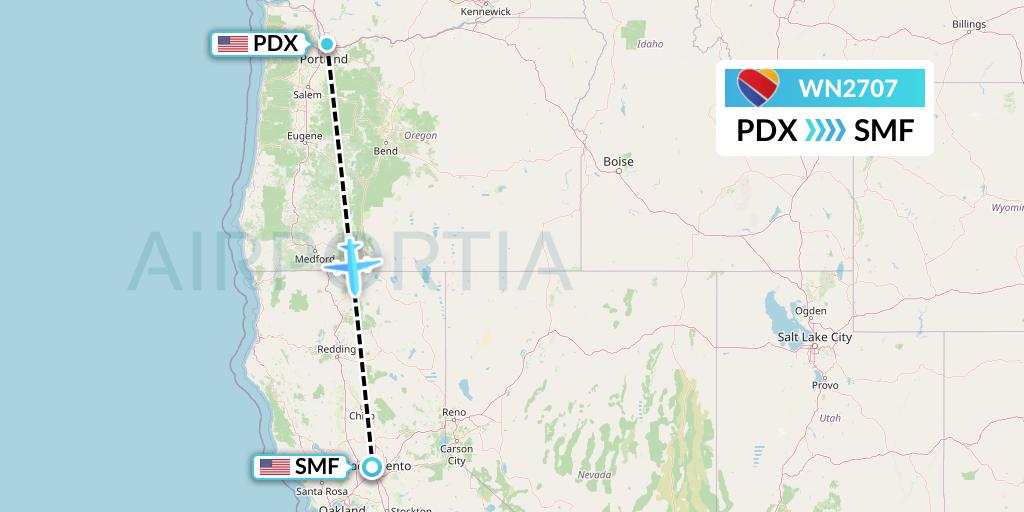 WN2707 Southwest Airlines Flight Map: Portland to Sacramento