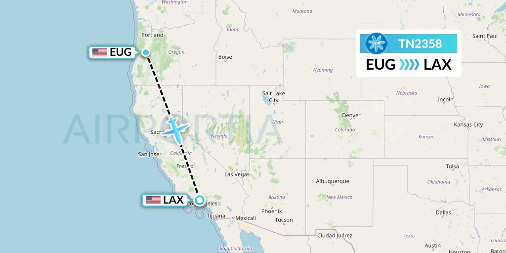 TN2358 Air Tahiti Nui Flight Map: Eugene to Los Angeles