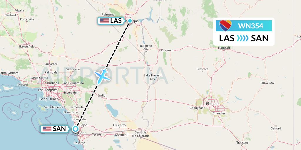 WN354 Southwest Airlines Flight Map: Las Vegas to San Diego