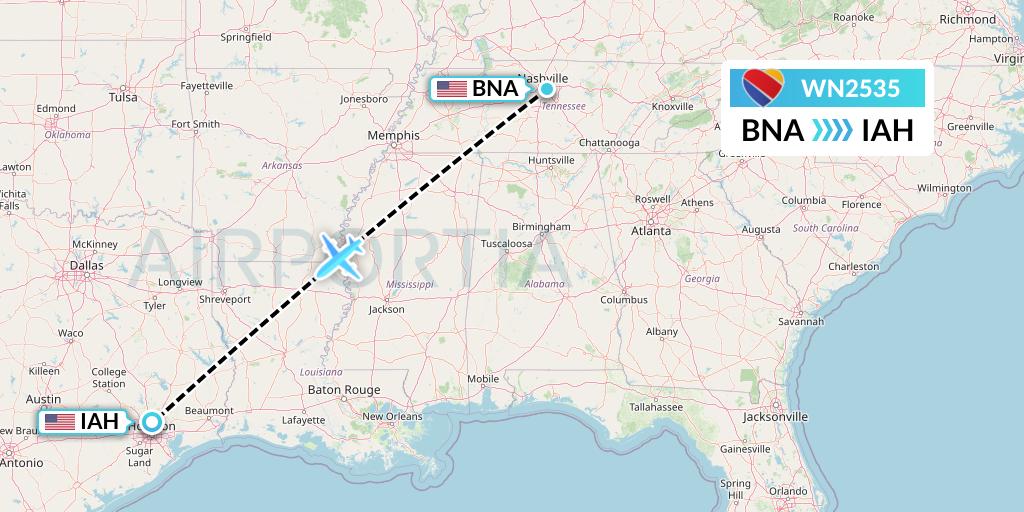 WN2535 Flight Status Southwest Airlines Nashville to Houston (SWA2535)