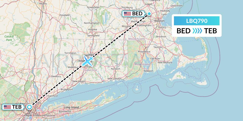 LBQ790 Quest Diagnostics Flight Map: Bedford to Teterboro
