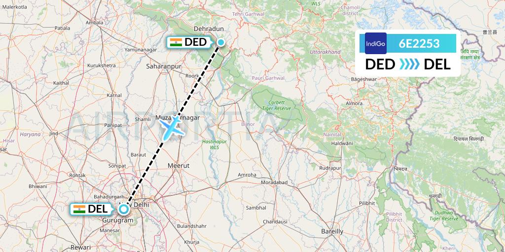 6E2253 IndiGo Airlines Flight Map: Dehradun to Delhi