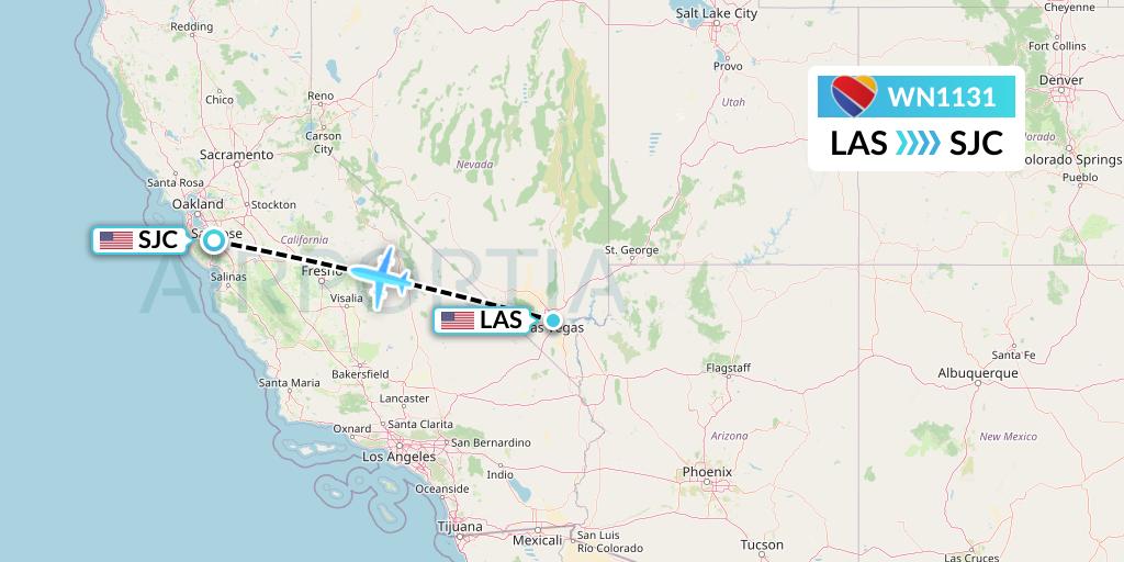 WN1131 Southwest Airlines Flight Map: Las Vegas to San Jose