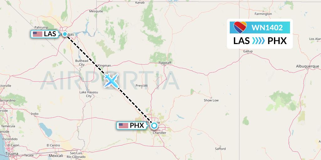 WN1402 Southwest Airlines Flight Map: Las Vegas to Phoenix