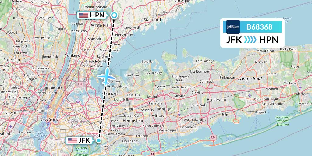 B68368 JetBlue Airways Flight Map: New York to White Plains