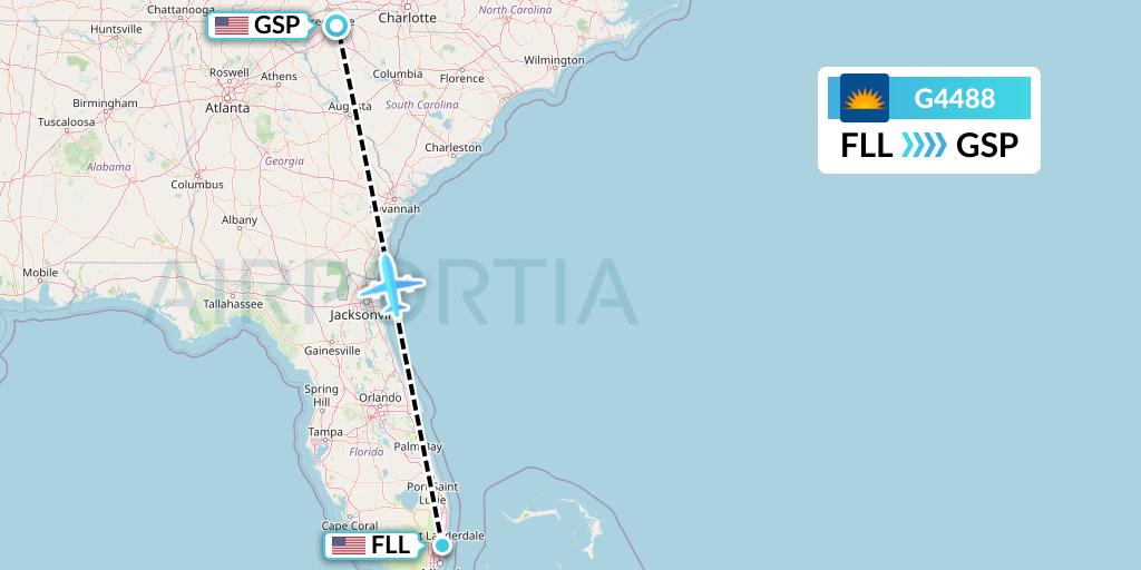 G4488 Allegiant Air Flight Map: Fort Lauderdale to Greenville-Spartanburg