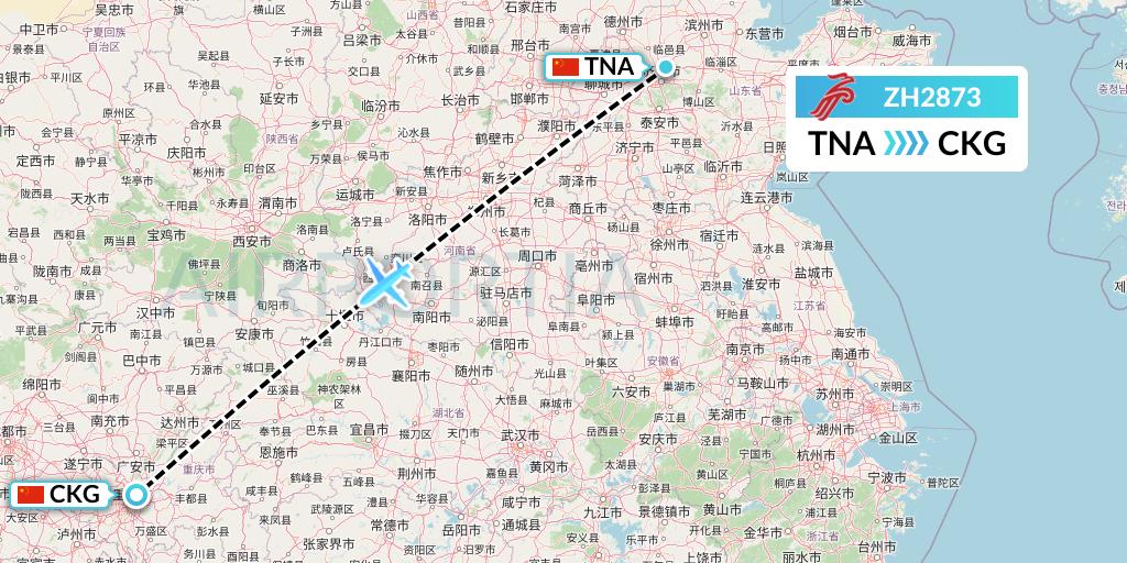 ZH2873 Shenzhen Airlines Flight Map: Jinan to Chongqing