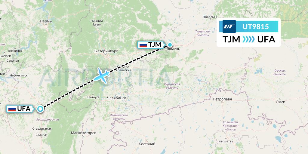 UT9815 UTair Flight Map: Tyumen to Ufa
