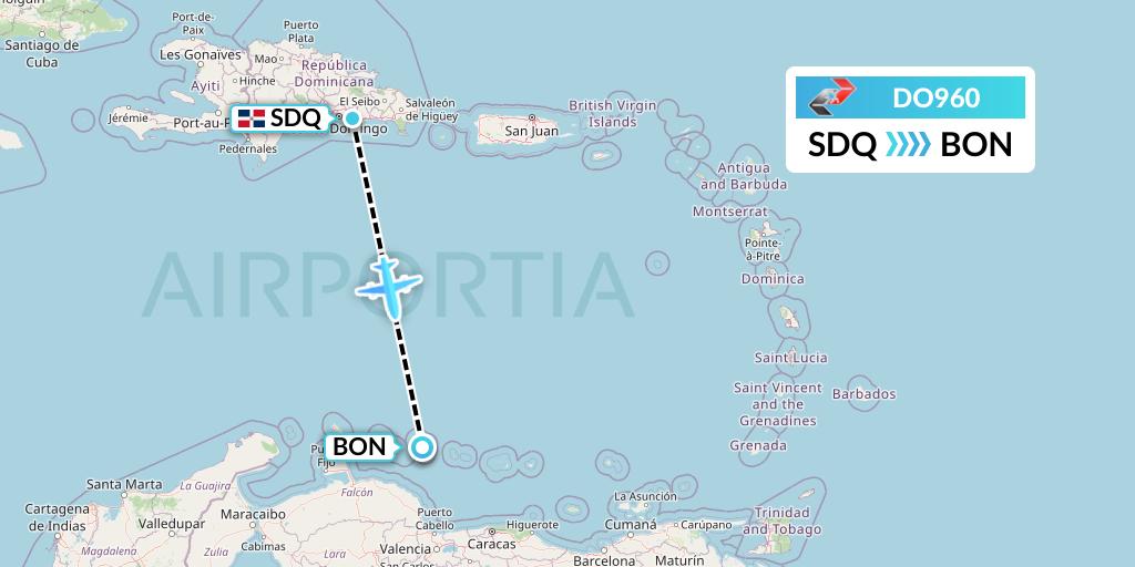 DO960 Sky High Aviation Flight Map: Santo Domingo to Bonaire