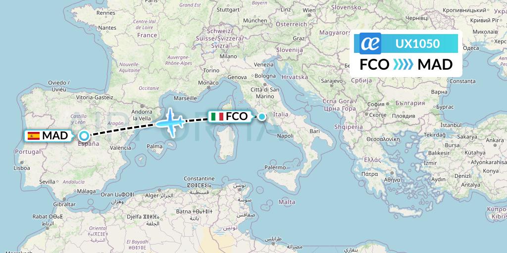 UX1050 Air Europa Flight Map: Rome to Madrid