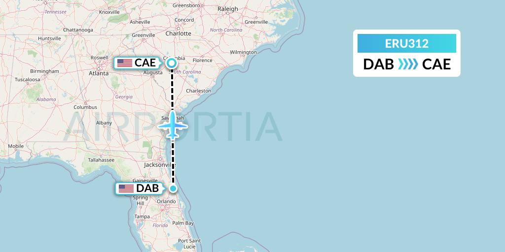ERU312 Embry-riddle Aeronautical University Flight Map: Daytona Beach to Columbia