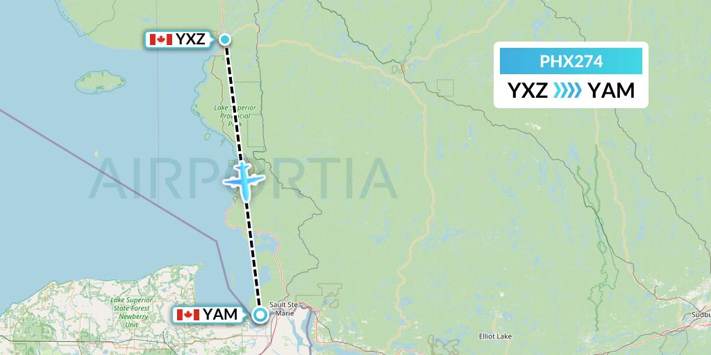 PHX274 SkyCare Flight Map: Wawa to Sault Ste. Marie