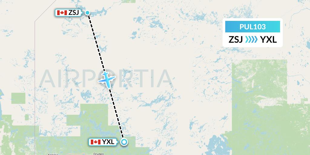PUL103 Ornge Air Flight Map: Sandy Lake to Sioux Lookout