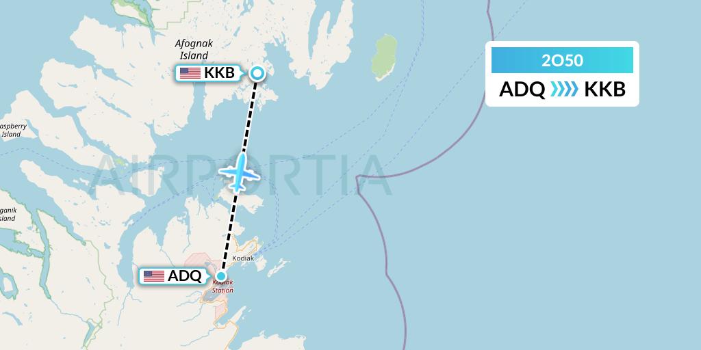2O50 Island Air Service Flight Map: Kodiak to Kitoi Bay