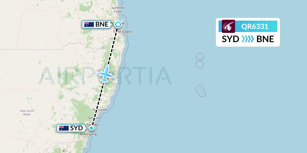 QR6331 Qatar Airways Flight Map: Sydney to Brisbane