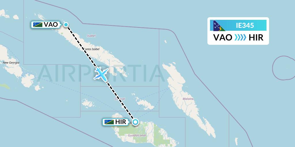 IE345 Solomon Airlines Flight Map: Suavanao to Honiara