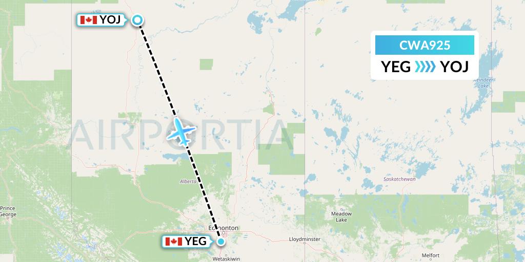 CWA925 Can West Corporate Air Charters Ltd. Flight Map: Edmonton to High Level