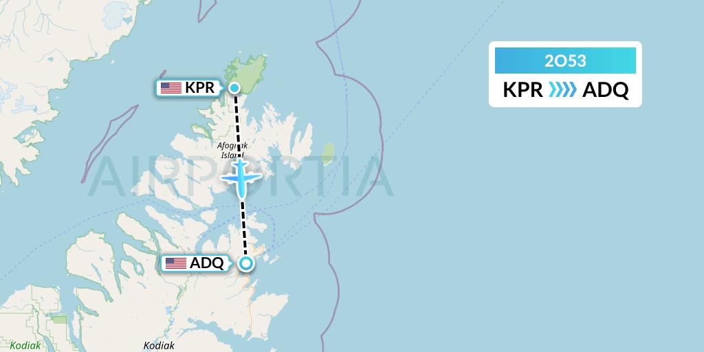 2O53 Island Air Service Flight Map: Port Williams to Kodiak