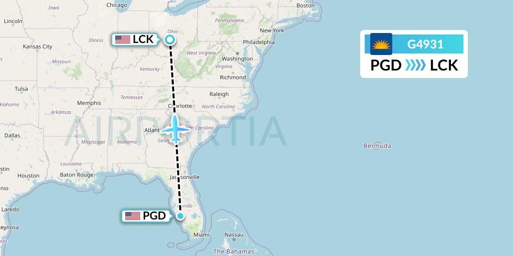 G4931 Allegiant Air Flight Map: Punta Gorda to Columbus