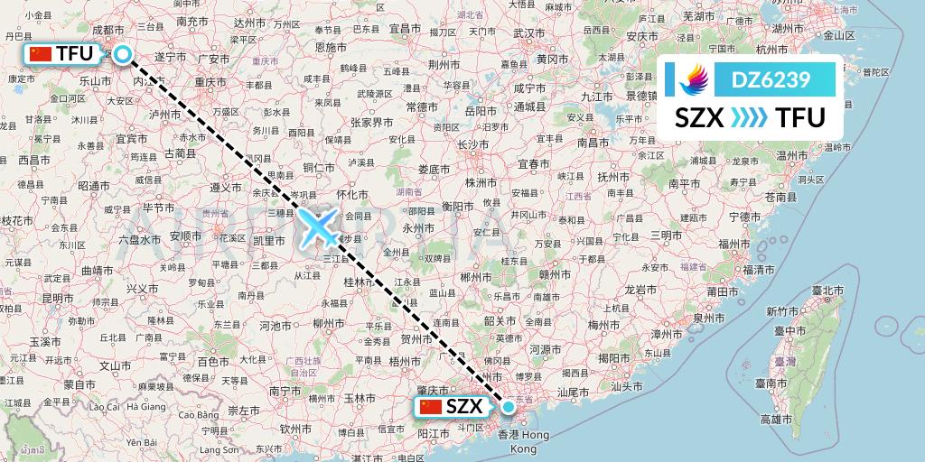 DZ6239 Donghai Airlines Flight Map: Shenzhen to Chengdu