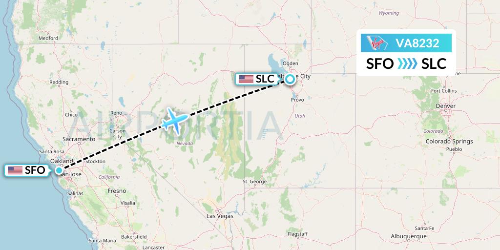 VA8232 Virgin Australia Flight Map: San Francisco to Salt Lake City