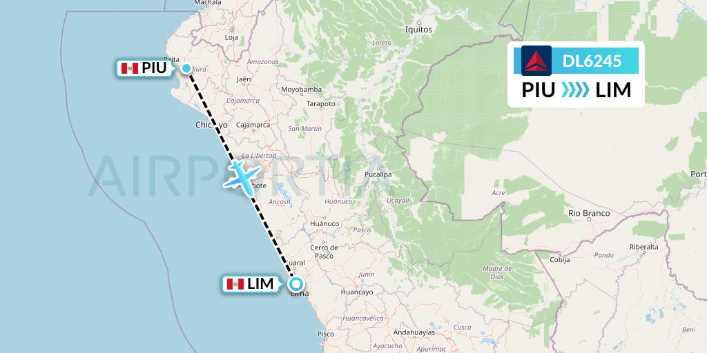 DL6245 Delta Air Lines Flight Map: Piura to Lima