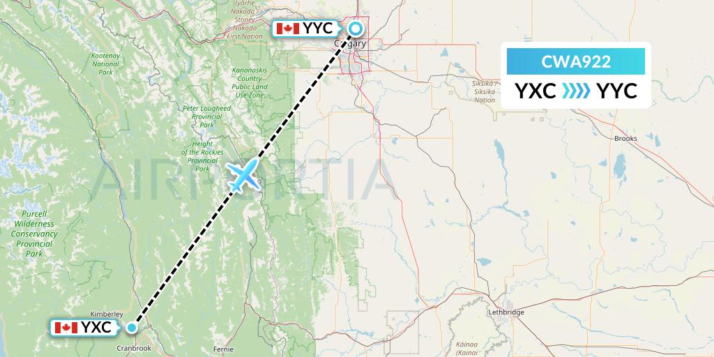 CWA922 Can West Corporate Air Charters Ltd. Flight Map: Cranbrook to Calgary