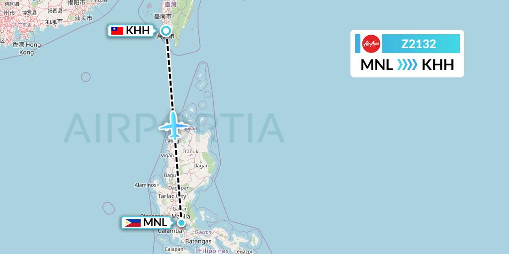 Z2132 Philippines AirAsia Flight Map: Manila to Kaohsiung