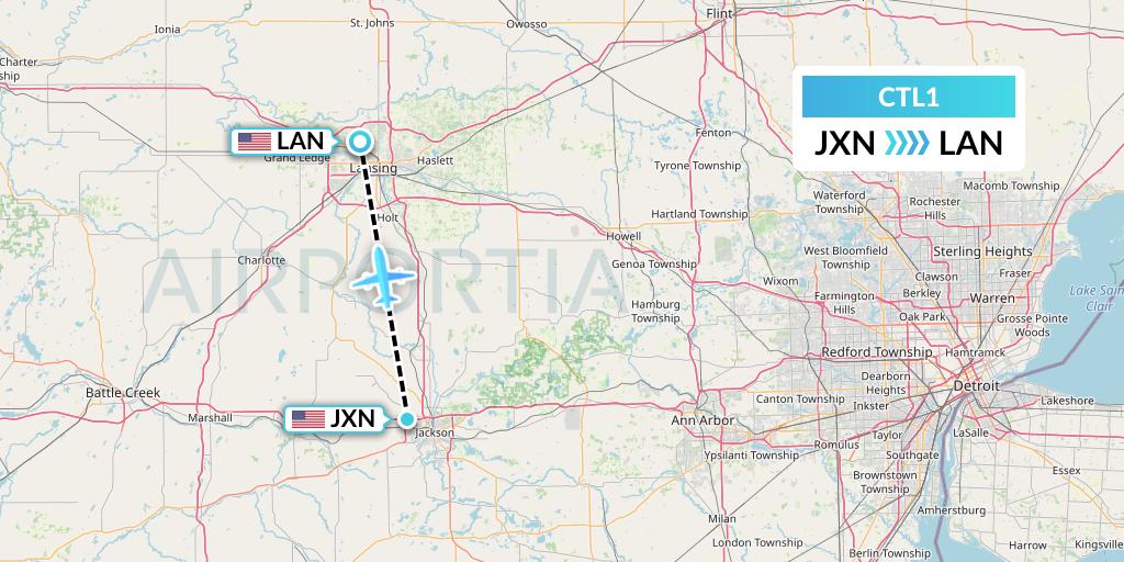 CTL1 Central Airlines Flight Map: Jackson to Lansing