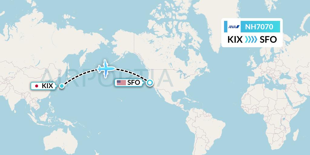 NH7070 All Nippon Airways Flight Map: Osaka to San Francisco