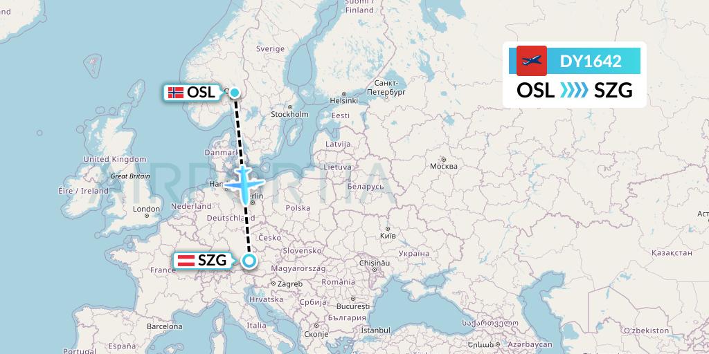 DY1642 Norwegian Flight Map: Oslo to Salzburg