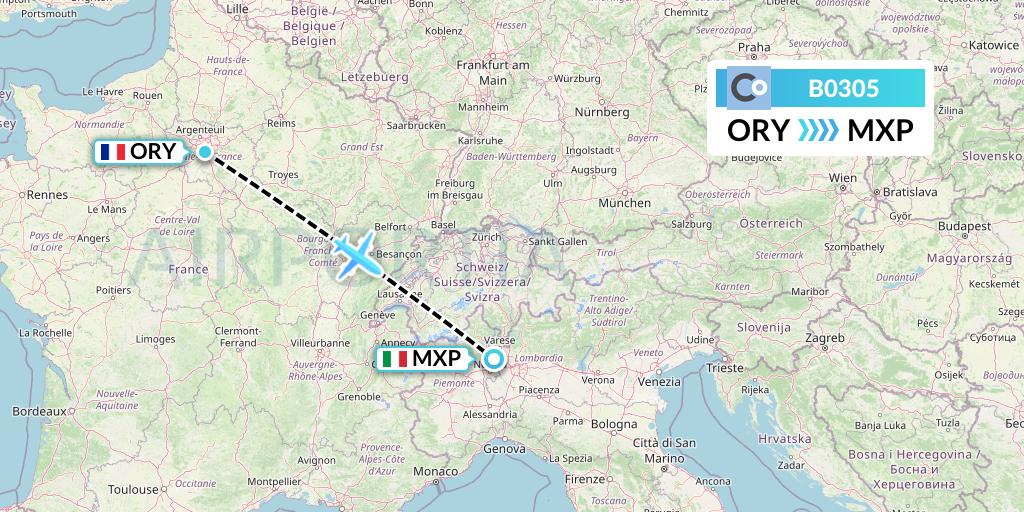 B0305 La Compagnie Flight Map: Paris to Milan