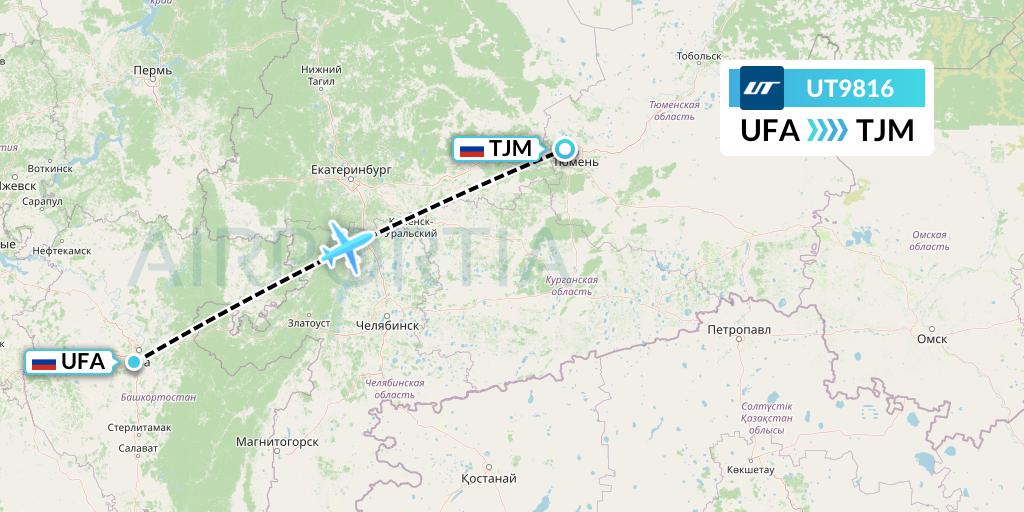 UT9816 UTair Flight Map: Ufa to Tyumen