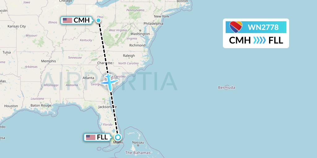 WN2778 Southwest Airlines Flight Map: Columbus to Fort Lauderdale