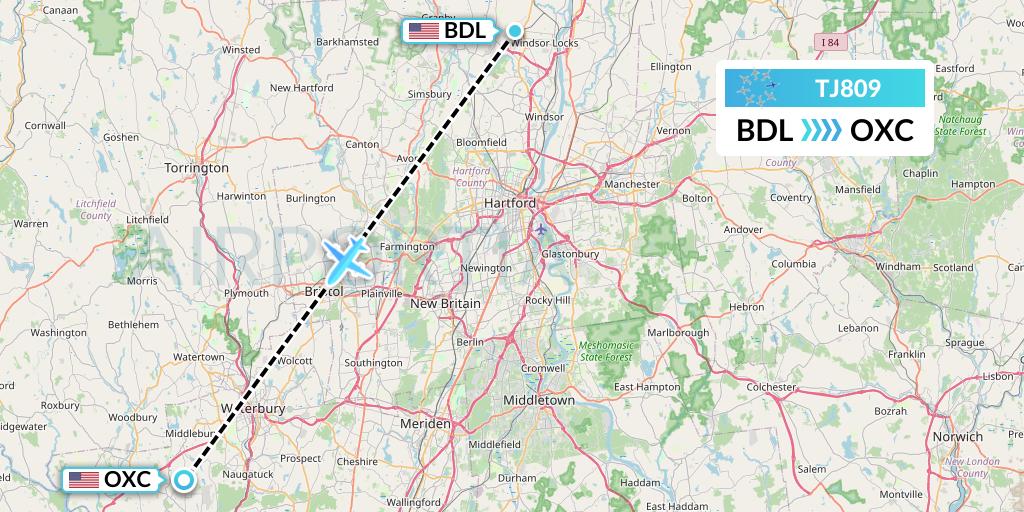 TJ809 Tradewind Aviation Flight Map: Windsor Locks to Oxford