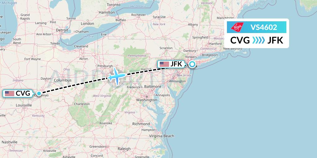 VS4602 Virgin Atlantic Airways Flight Map: Cincinnati to New York