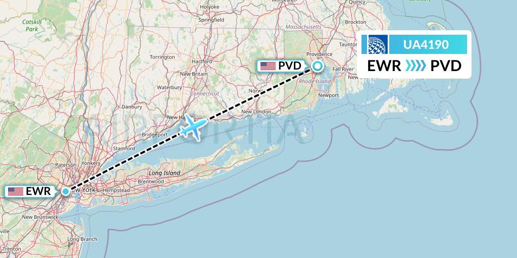 UA4190 United Airlines Flight Map: New York to Providence