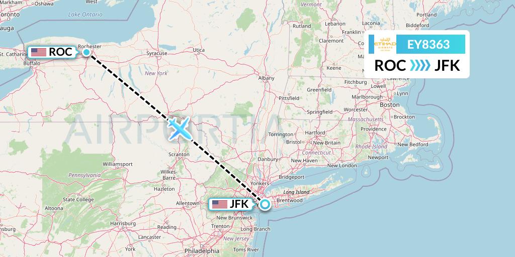 EY8363 Etihad Airways Flight Map: Rochester to New York