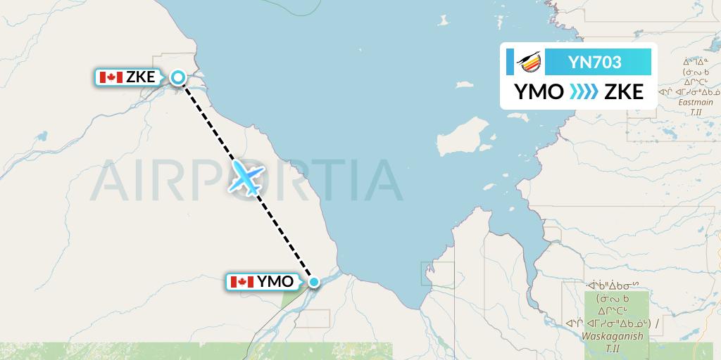 YN703 Air Creebec Flight Map: Moosonee to Kashechewan