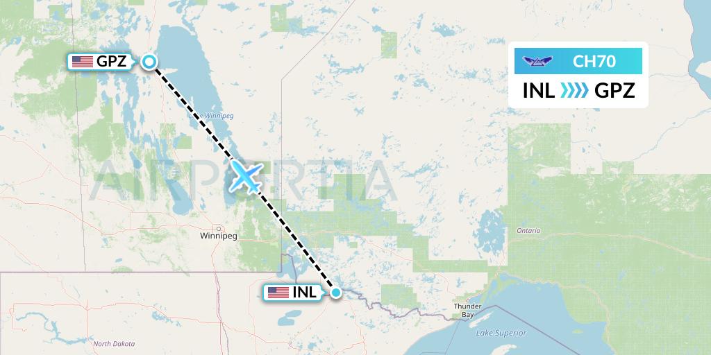 CH70 Bemidji Airlines Flight Map: International Falls to Grand Rapids