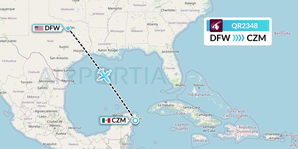 QR2348 Qatar Airways Flight Map: Dallas to Cozumel