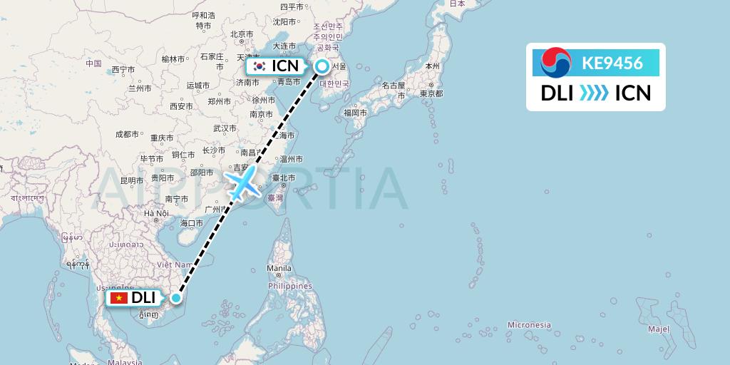 KE9456 Korean Air Flight Map: Da Lat to Seoul