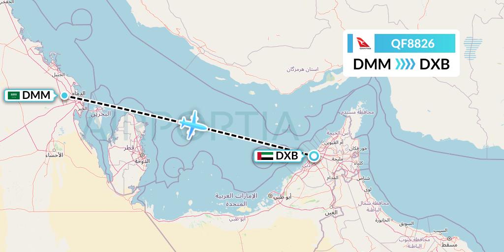 QF8826 Qantas Flight Map: Dammam to Dubai