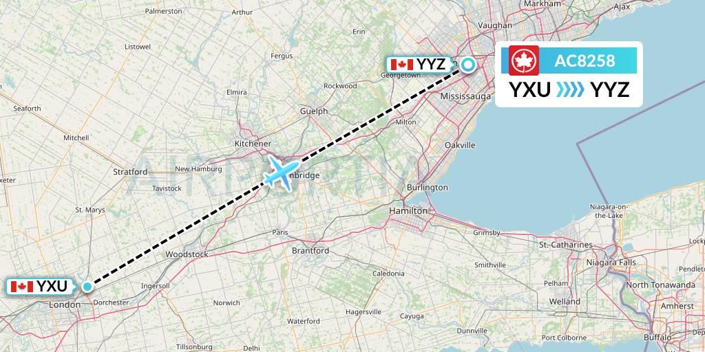 AC8258 Air Canada Flight Map: London to Toronto