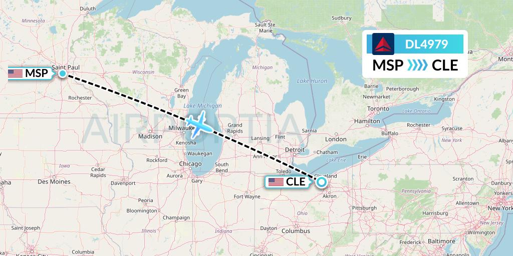 DL4979 Delta Air Lines Flight Map: Minneapolis to Cleveland
