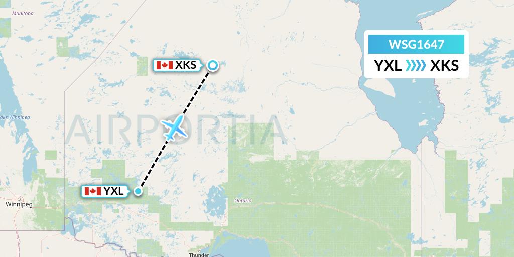 WSG1647 Wasaya Airways Flight Map: Sioux Lookout to Kasabonika