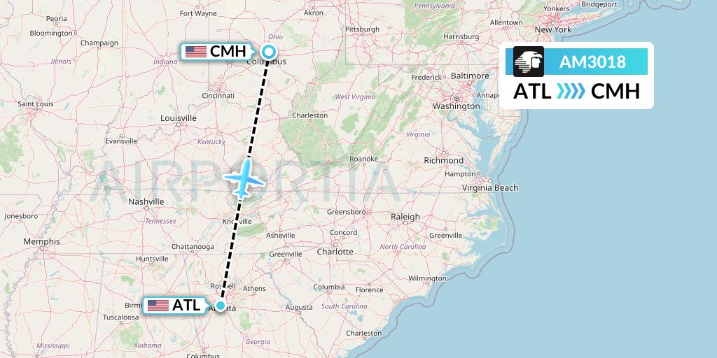 AM3018 Aeromexico Flight Map: Atlanta to Columbus